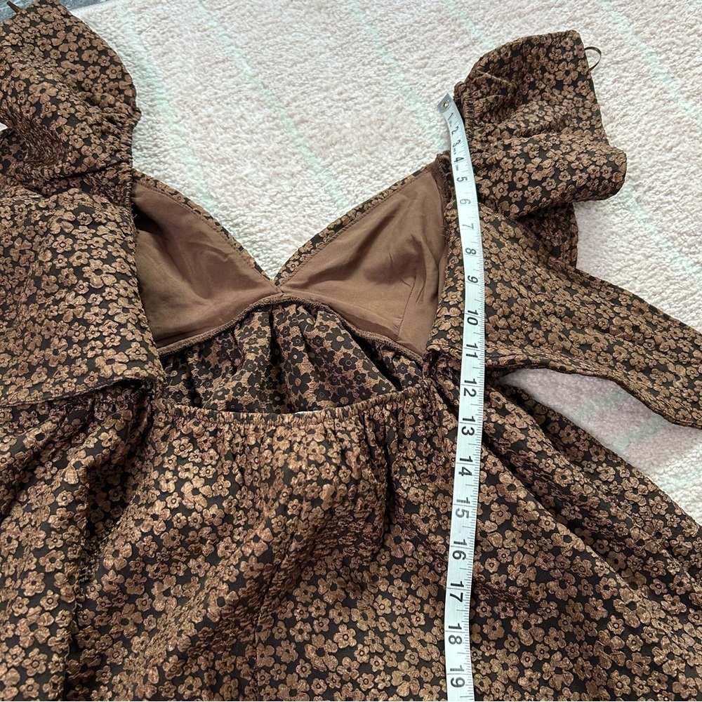 NWT Day + Moon Brown Floral Ruffle Babydoll Dress Size Small Autumn - Picture 10 of 11
